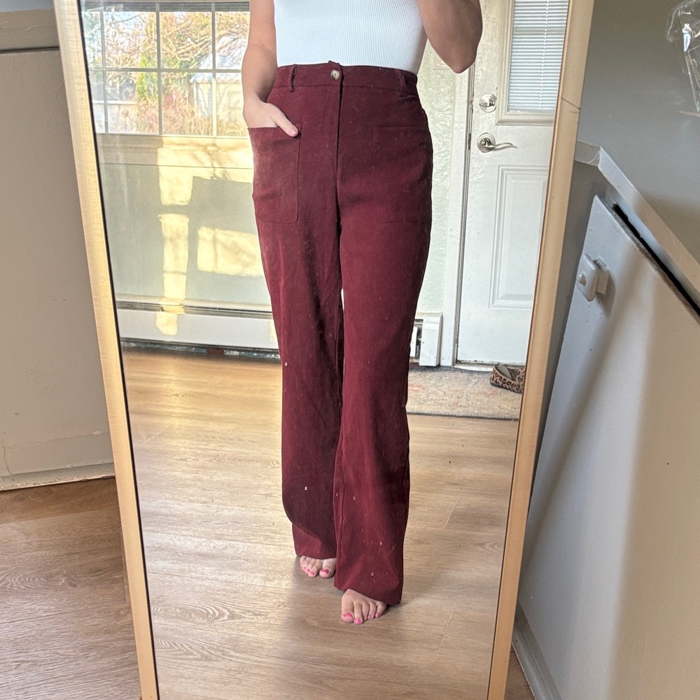 SHEIN High-Rise Wide-Leg Pants in Burgundy